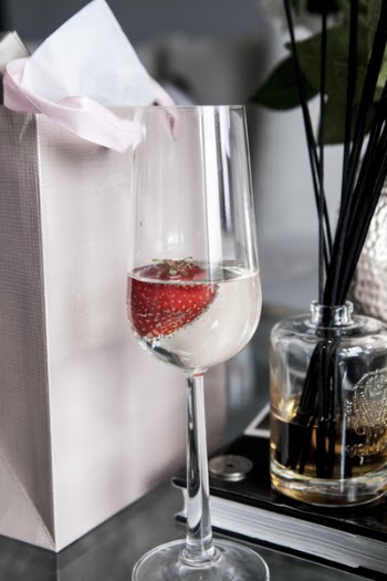 Clear Wine Glass With Strawberry in Glass