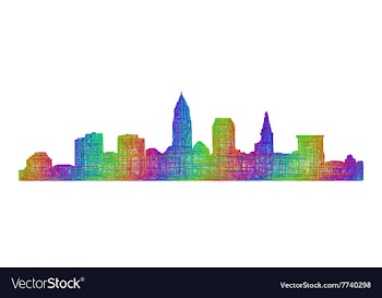 Cleveland skyline silhouette - multicolor line art vector image