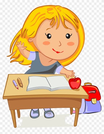 Clip Art Illustration Of A Beautiful Girl Blowing A - Cartoon Girl Sitting At A Desk