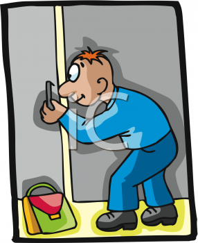 Clip Art of a Cartoon of a Late Student Peeking Into a Classroom