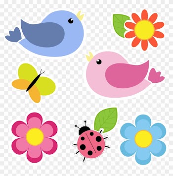 Clipart Birds Butterfly Ladybug And Flowers No Background - Flowers And Birds Clip Art