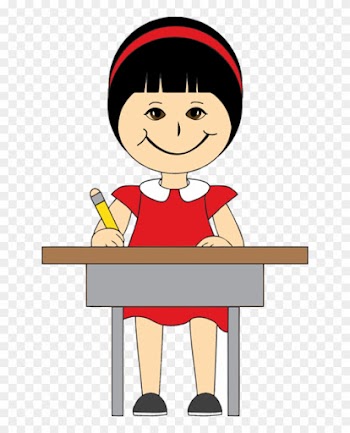 Clipart Children In School Desks - Cartoon Girl Sitting In Desk