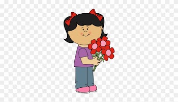 Clipart Girl With Flowers Holding Valentine S Day Clip - Girl With Flowers Clipart