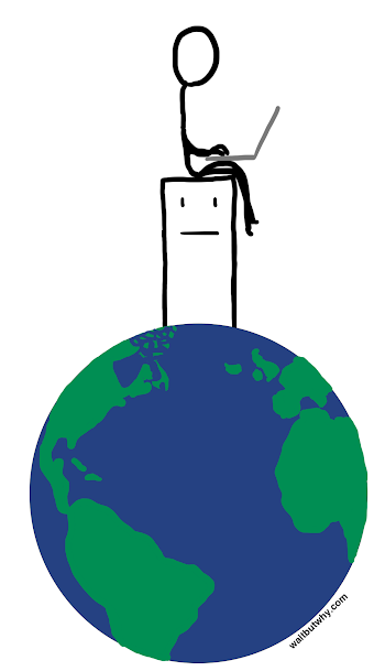 Clipart Little Blue Round Headed Stick People At A Computer Desk ...