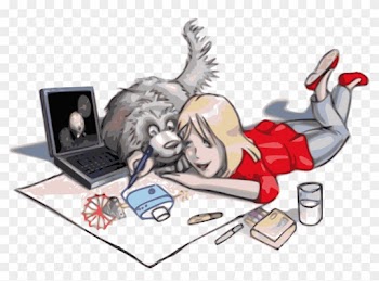 Clipart Of A Girl Drawing - Dog And Girl Drawing