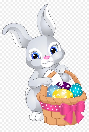 Clipart Of Easter Bunny Cute White Transparent Png - Easter Bunny With Basket