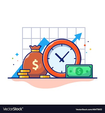 clock with coin money and statistic graph cartoon