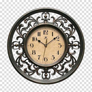 Clocks ColdLove, round black and brown wrought iron framed analog wall clock transparent background PNG clipart