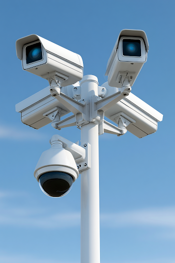 Close-Up of a Modern Surveillance Pole with Security Cameras