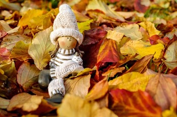 Close-up of Cross on Autumn Leaves