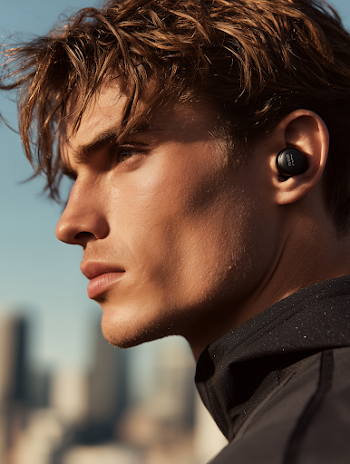 Close-Up of Model Wearing Sony Wireless Headphones