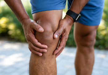 Close-Up of Person Holding Knee in Discomfort