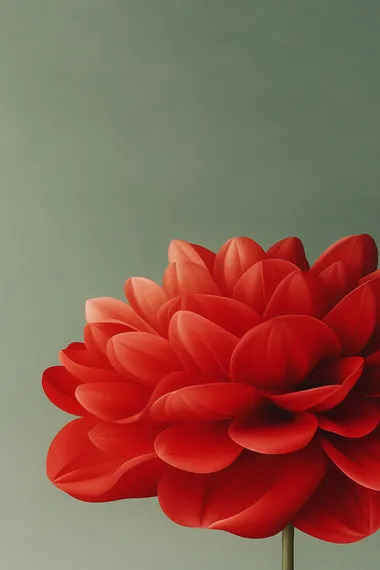 Close-Up of Red Dahlia Flowers with Ballet Dancers in Green Brutalist Space Close-Up of Red Dahlia Flowers with Ballet Dancers in Green Brutalist Space