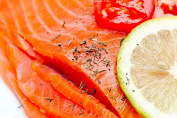 close-up of smoked salmon