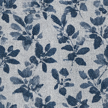 Close-Up of Woven Denim Fabric with Indigo Floral Print