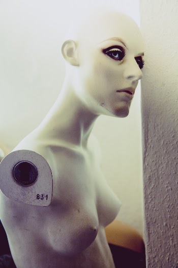 Close-up Photo of Armless White Mannequin Leaning on Wall