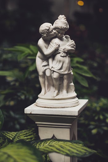 Close-Up Photo of Figurine Surrounded by Plants