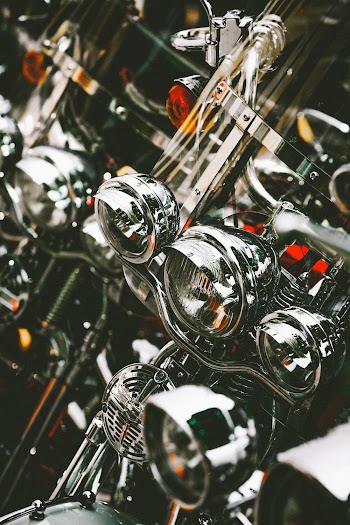 Close-Up Photo of Motorbike Headlights