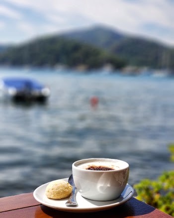 Close-up Photo of White Ceramic Teacup on Saucer Beside Body of Water