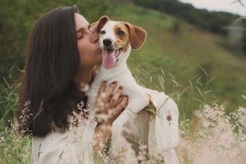Close-Up Photo of Woman Kissing A Dog