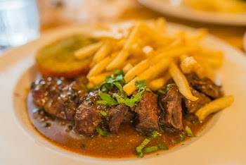 Close Up Photography of  Fries and Beef Served on a Plate