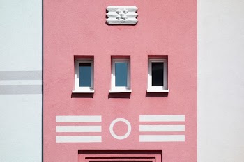 close view of pink panel with windos