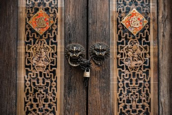 Closed French Door With Padlock and Chain