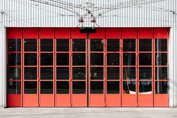 closed red framed door
