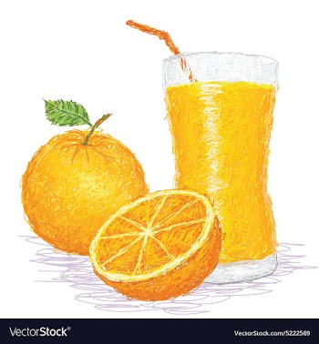 Closeup of a fresh orange fruit and a glass of vector image