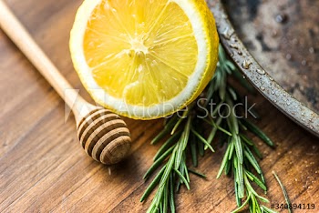 Closeup of lemon and rosemary