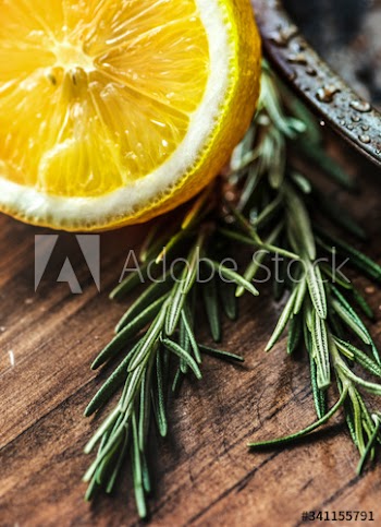 Closeup of lemon and rosemary