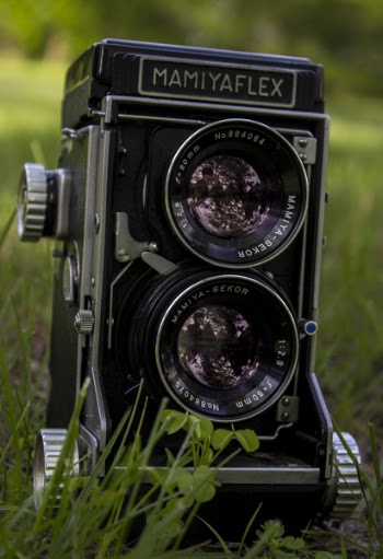 Closeup of Mamiya Flex Twin-lens Camera on Grass