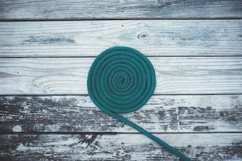 closeup photo of green coil on gray wooden board