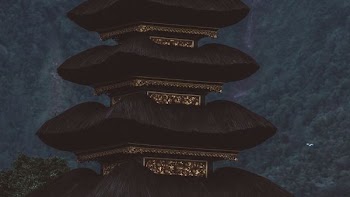 closeup photo of pagoda in front of trees