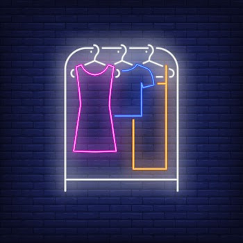 Clothes on rack neon sign. Free Vector