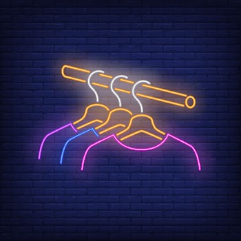 Clothes on rail neon sign. Free Vector