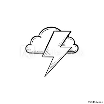 Cloud and lightning bolt hand drawn outline doodle icon