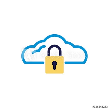 cloud computing with padlock lineal color style