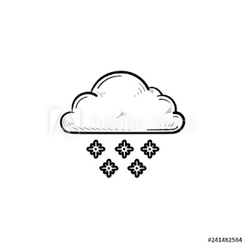 Cloud with snowflakes, snowfall hand drawn outline doodle icon