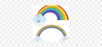 Clouds Raining With Rainbow Cartoon Characters - Rainbow