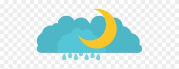 Clouds With Rain And Half Moon In Colorful Silhouette - White