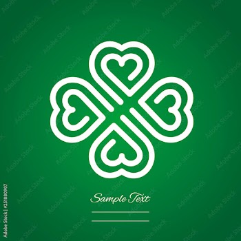 Clover logo line design four white hearts icon isolated green background