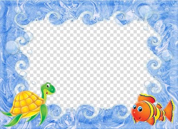 Clown fish and yellow and green turtle frame template, Icon, Cartoon fish turtles border transparent background PNG clipart