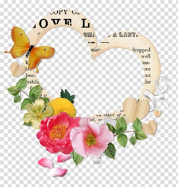 Cluster Frames, brown heart with assorted-color flowers frame art transparent background PNG clipart