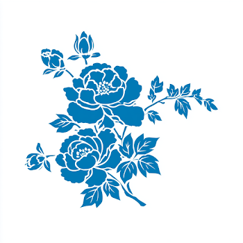 Cobalt Blue Peony Floral Silhouette