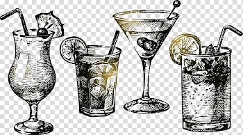 Cocktail glasses illustration, Cocktail Martini Cosmopolitan Drawing, Hand-painted cocktail transparent background PNG clipart
