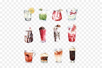 Cocktail Latte Matcha Food Watercolor painting - Watercolor drinks 