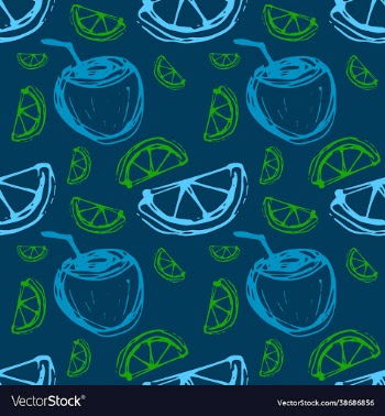 coconut cocktail lime seamless pattern