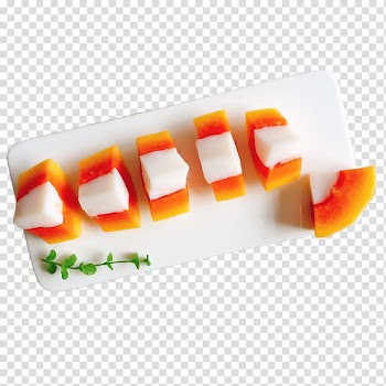 Coconut milk Gelatin dessert Panna cotta, Papaya, coconut milk, frozen square, white plate, pendulum plate transparent background PNG clipart