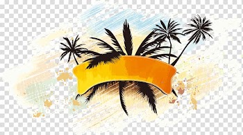 Coconut tree and frame illustration, Hawaiian Beaches Miami Beach, Coconut tree watercolor effect pattern transparent background PNG clipart